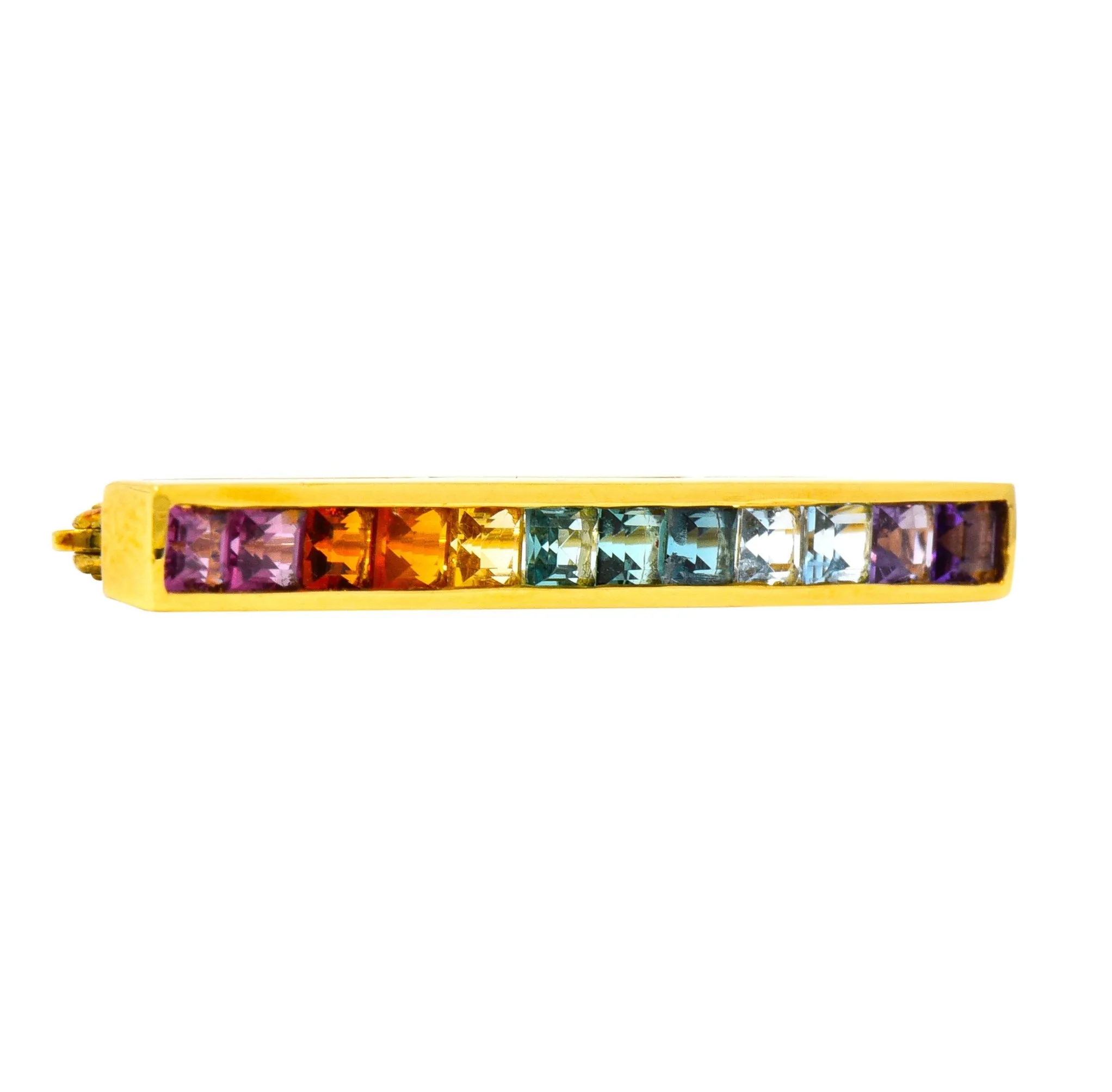 Tiffany & Co. Amethyst Citrine Multi-Gem 18 Karat Gold Rainbow Bar Brooch