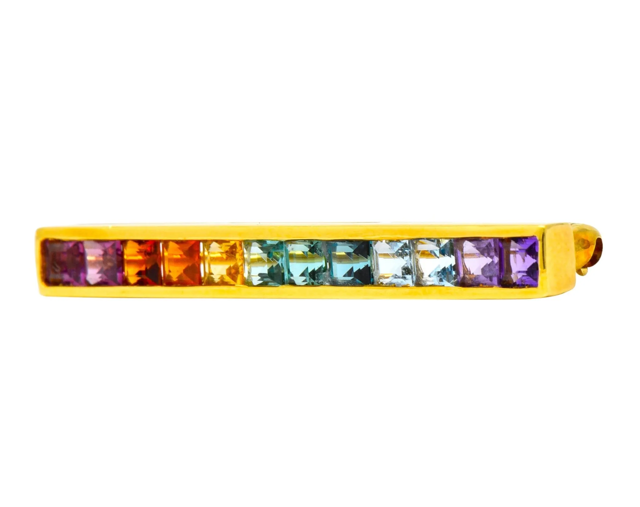 Tiffany & Co. Amethyst Citrine Multi-Gem 18 Karat Gold Rainbow Bar Brooch