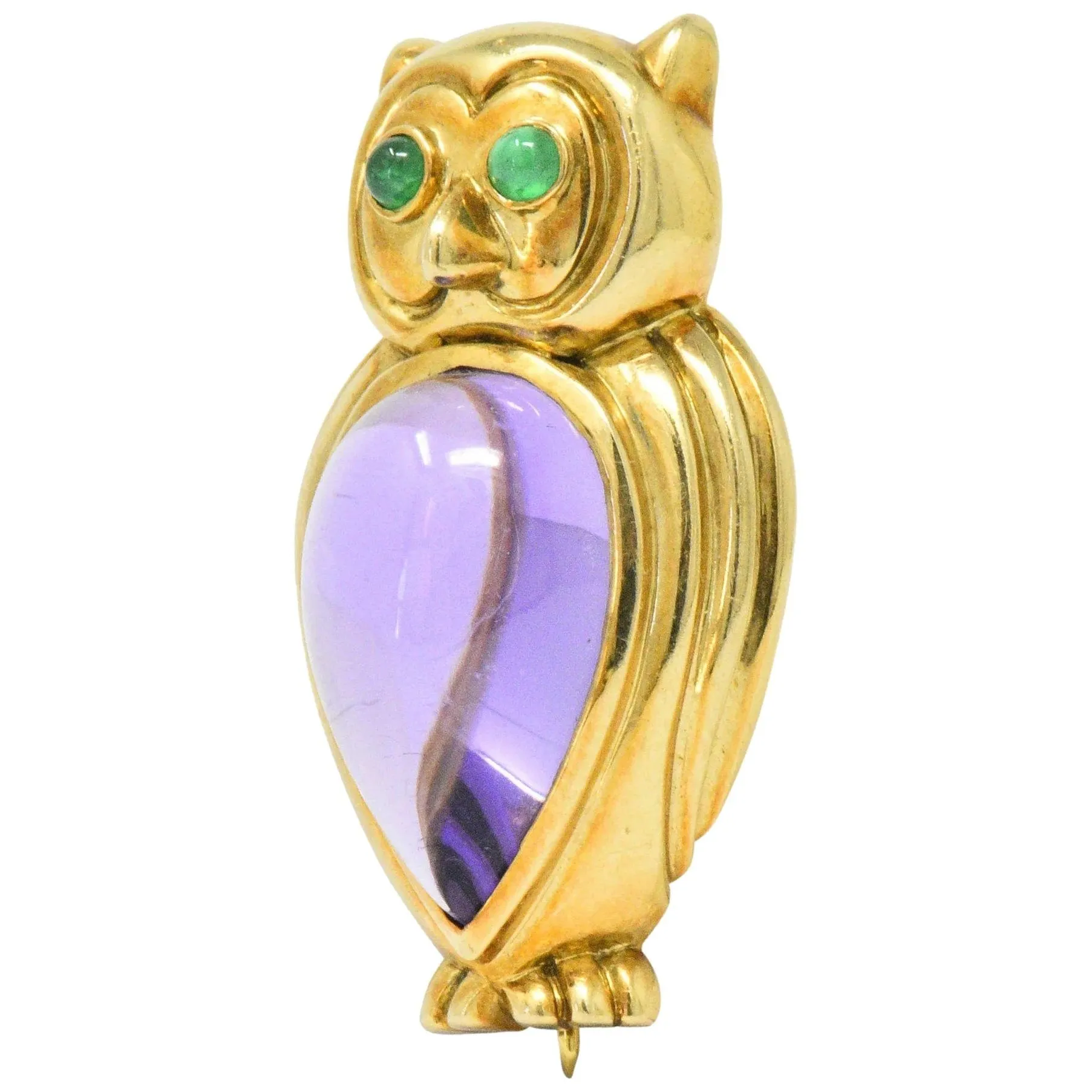 Tiffany & Co. Amethyst Emerald 18 Karat Gold Owl Brooch