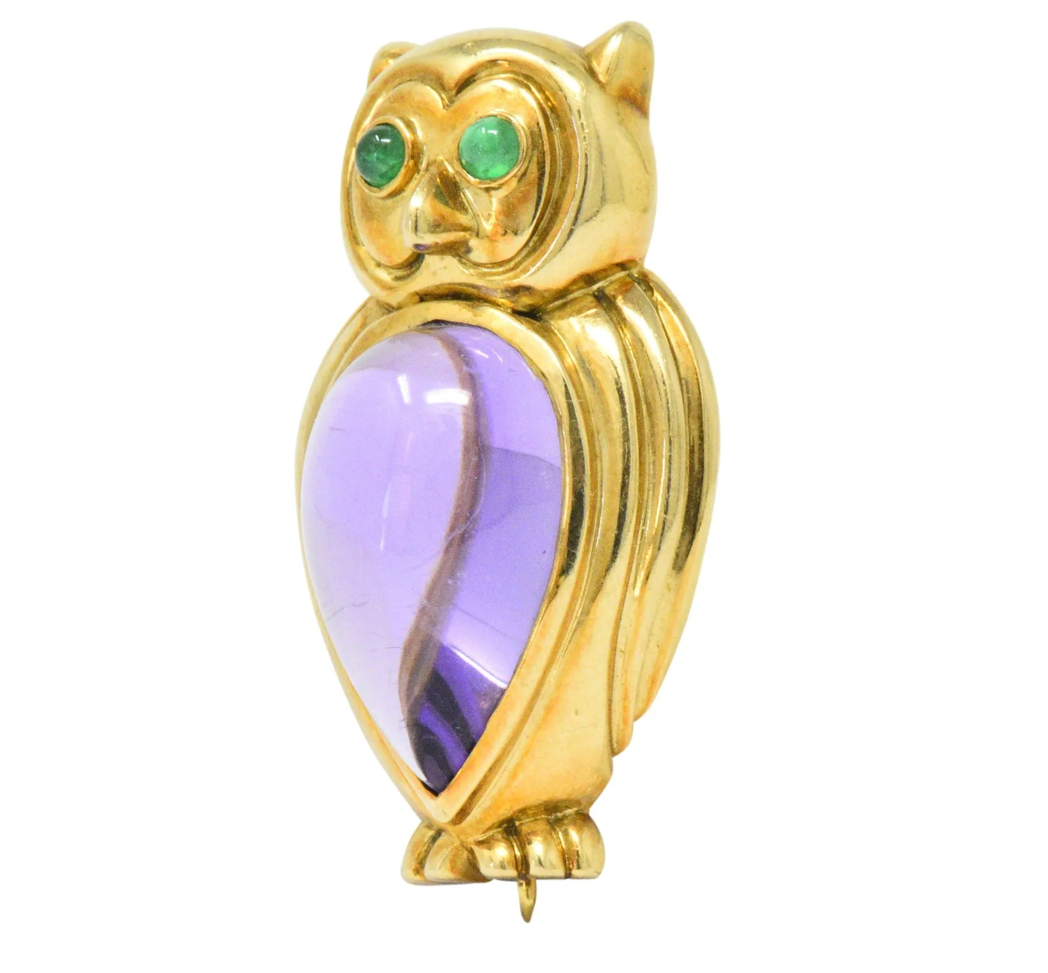 Tiffany & Co. Amethyst Emerald 18 Karat Gold Owl Brooch