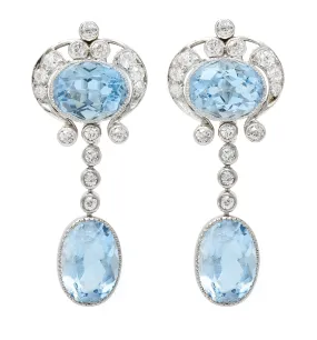 Tiffany & Co. Art Deco 5.70 CTW Aquamarine Diamond Platinum Screwback Earrings