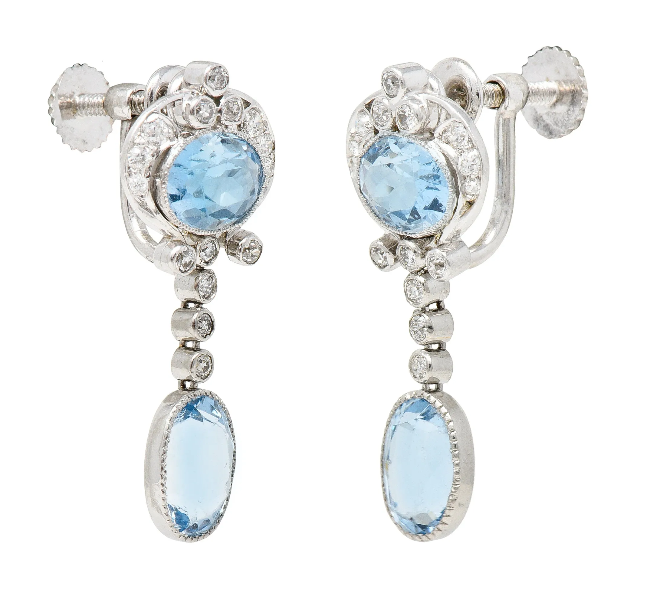 Tiffany & Co. Art Deco 5.70 CTW Aquamarine Diamond Platinum Screwback Earrings