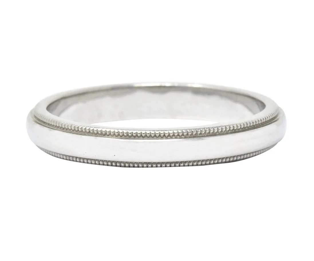 Tiffany & Co. Classic Platinum Millegrain Wedding Band Stacking Ring