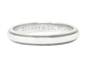 Tiffany & Co. Classic Platinum Millegrain Wedding Band Stacking Ring