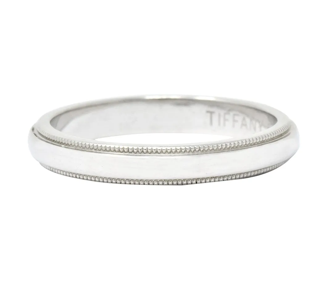 Tiffany & Co. Classic Platinum Millegrain Wedding Band Stacking Ring