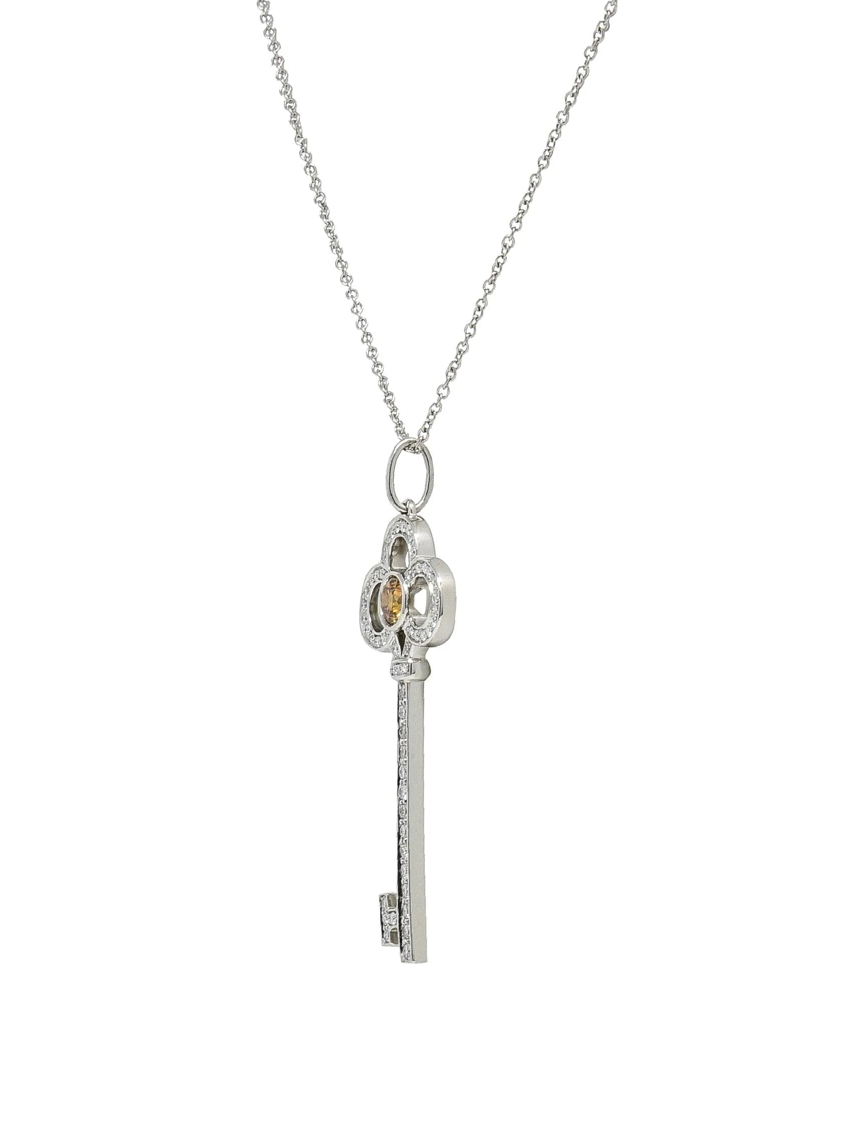 Tiffany & Co. Contemporary Fancy Diamond Platinum Crown Key Pendant Neccklace