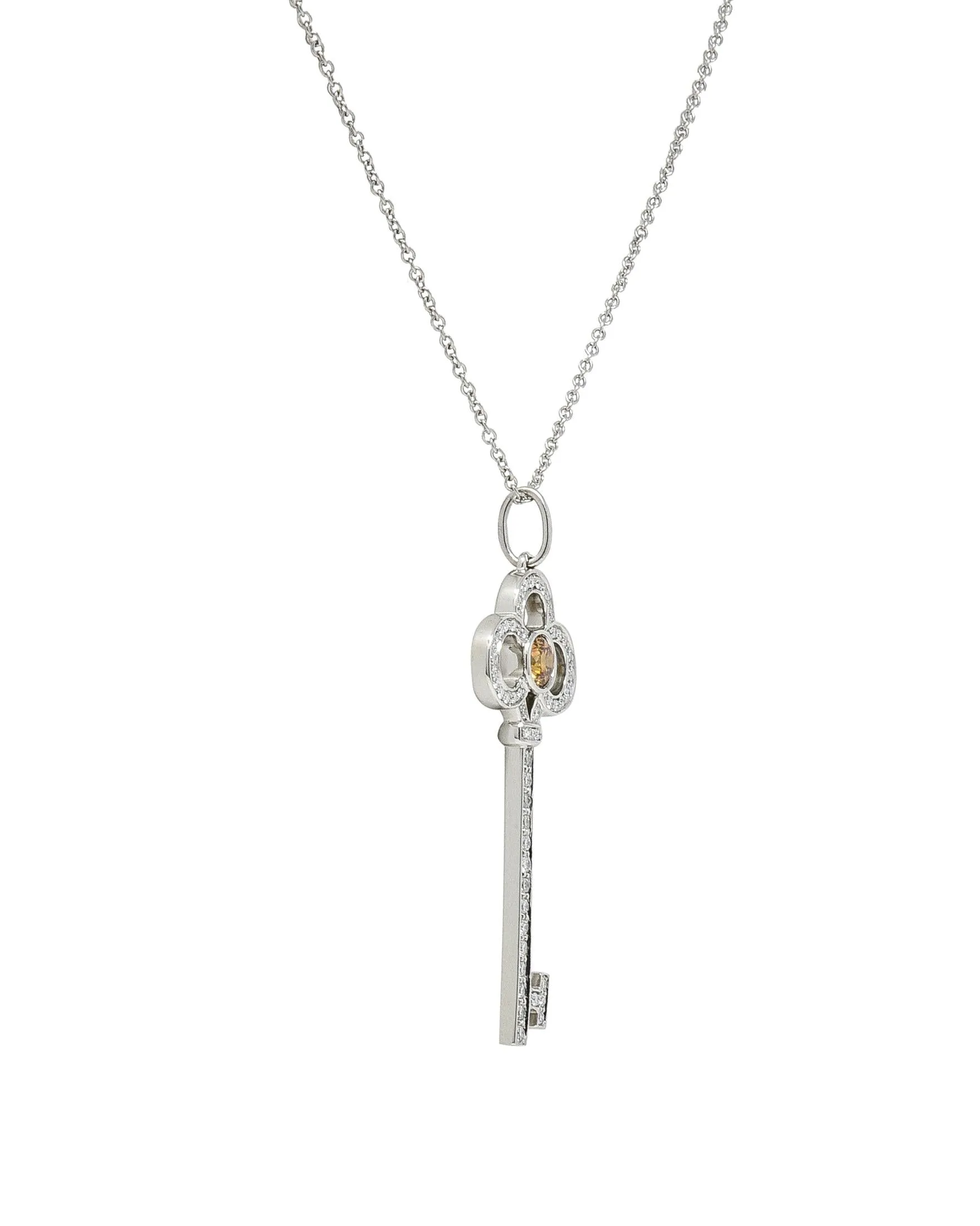 Tiffany & Co. Contemporary Fancy Diamond Platinum Crown Key Pendant Neccklace