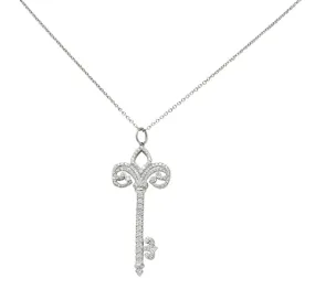 Tiffany & Co. Diamond Platinum Fleur De Lis Key Pendant Necklace