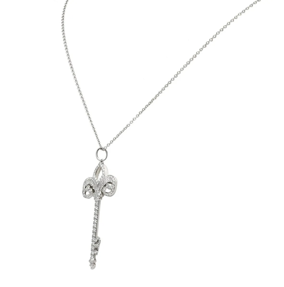 Tiffany & Co. Diamond Platinum Fleur De Lis Key Pendant Necklace