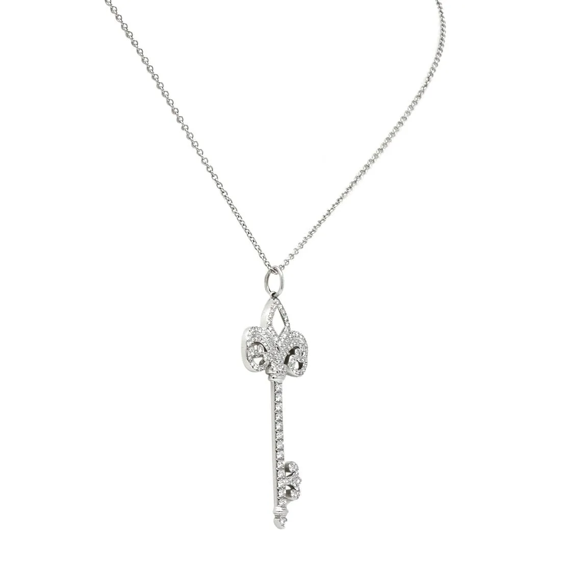 Tiffany & Co. Diamond Platinum Fleur De Lis Key Pendant Necklace