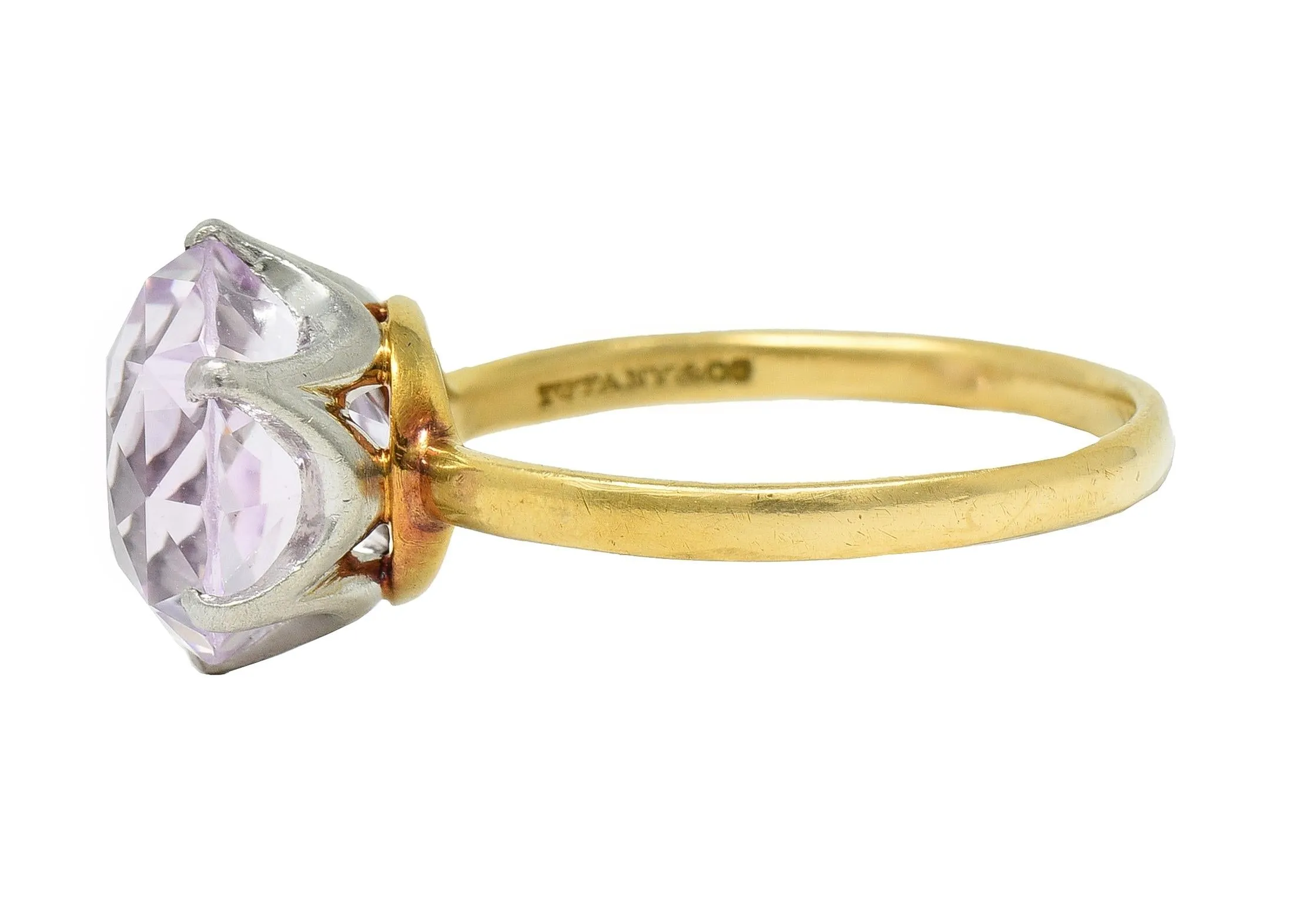 Tiffany & Co. Edwardian 4.62 CTW Kunzite Platinum 18 Karat Yellow Gold Antique Ring