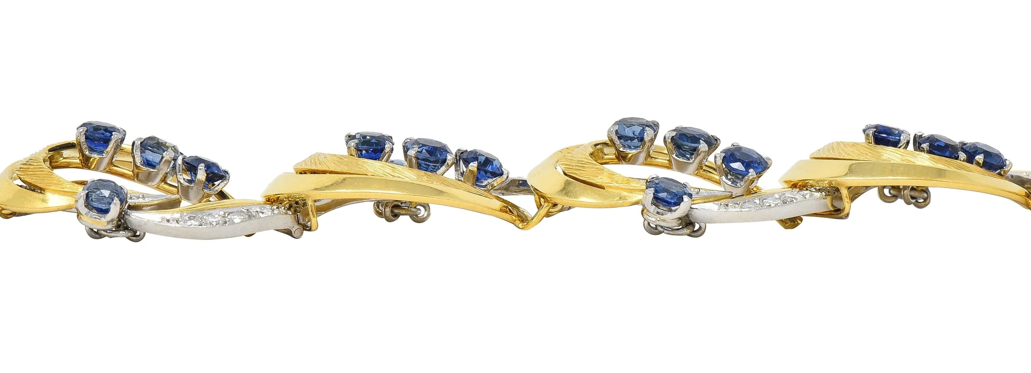 Tiffany & Co. Mid-Century 9.04 CTW Sapphire Diamond 18 Karat Gold Platinum Vintage Scroll Bracelet