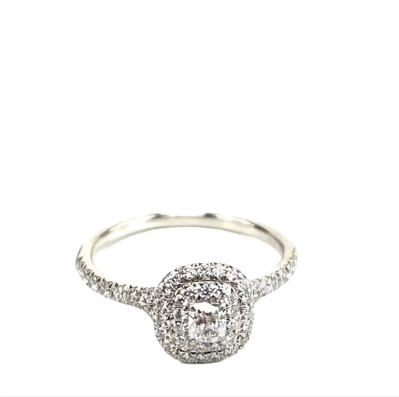 TIFFANY & CO. Platinum Diamond Soleste Double Halo Engagement Ring - FINAL SALE