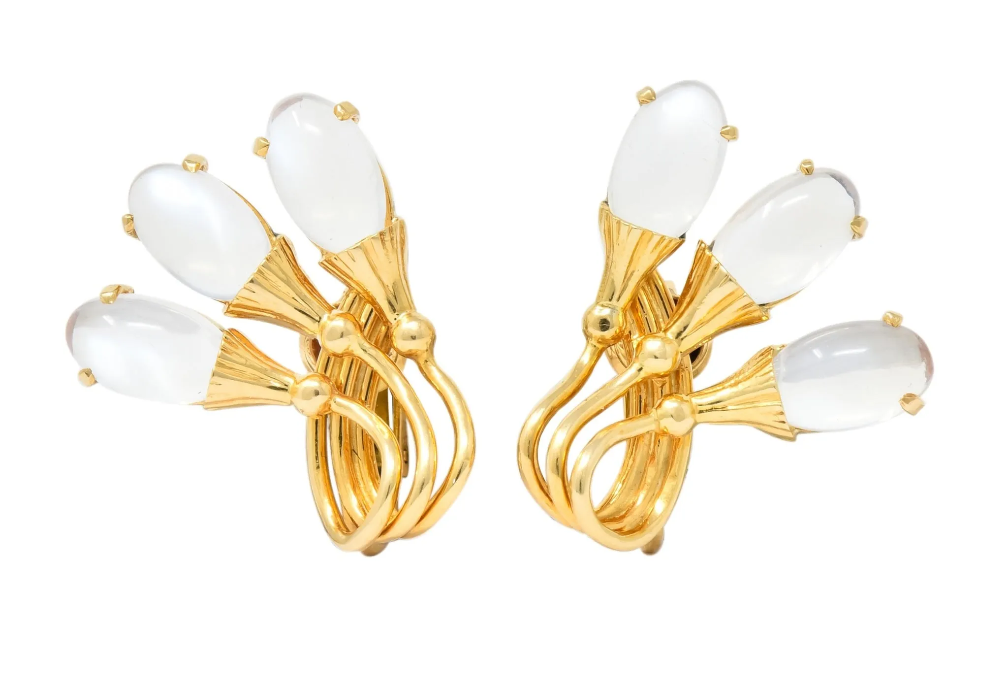 Tiffany & Co. Retro Moonstone 14 Karat Gold Cattail Ear-Clip Earrings