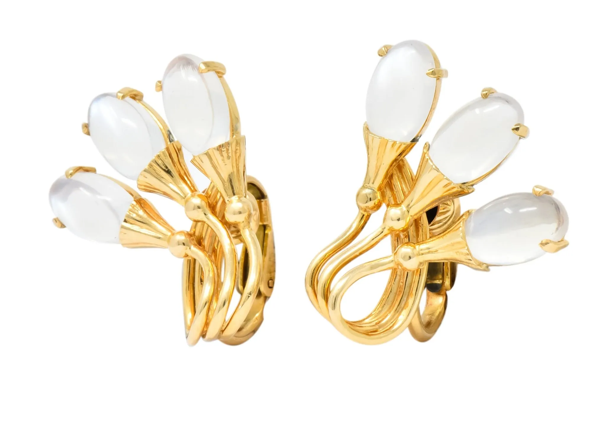 Tiffany & Co. Retro Moonstone 14 Karat Gold Cattail Ear-Clip Earrings