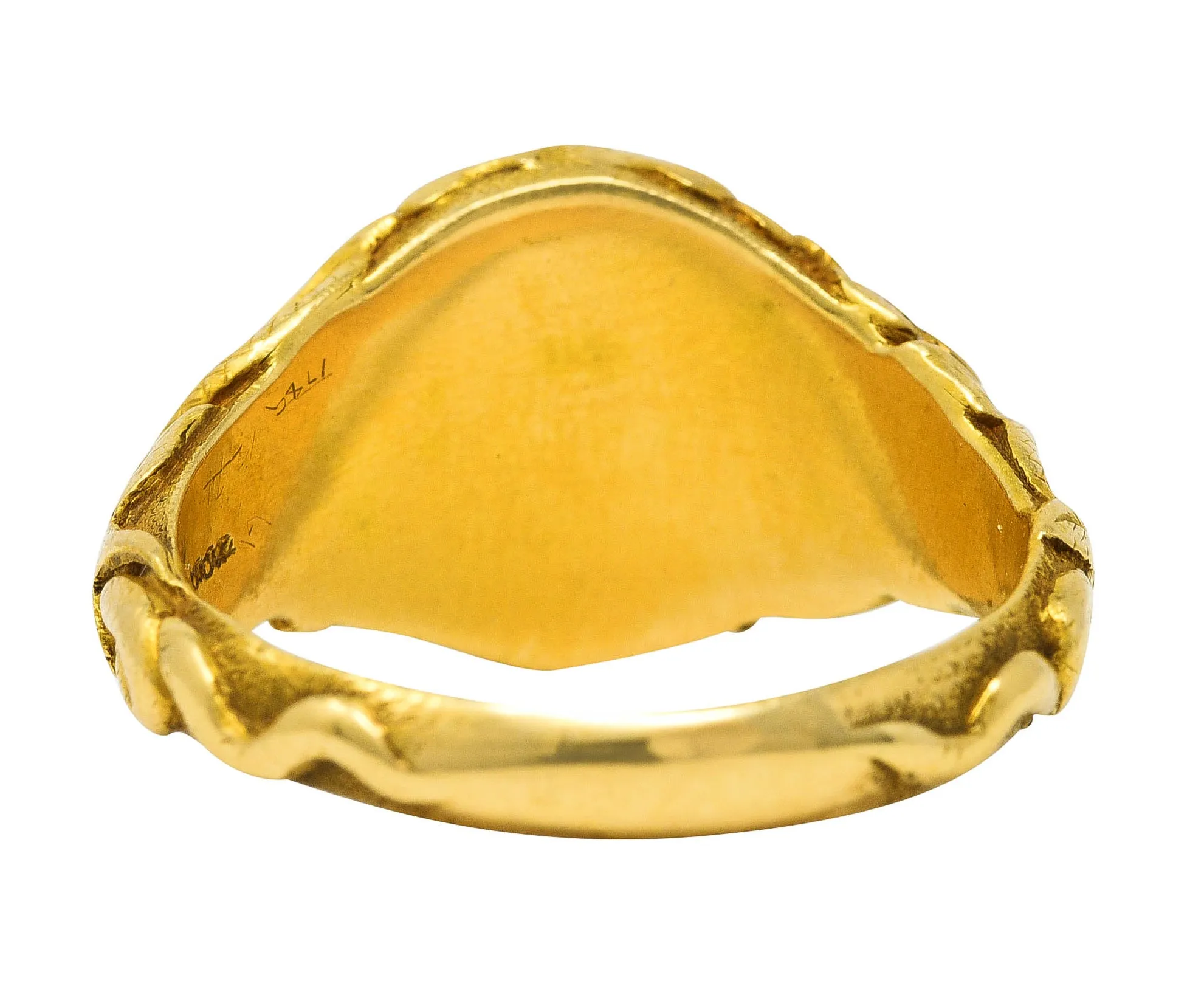 Tiffany & Co. Victorian Nephrite Jade 18 Karat Yellow Gold Floral Snake Signet Intaglio Unisex Ring