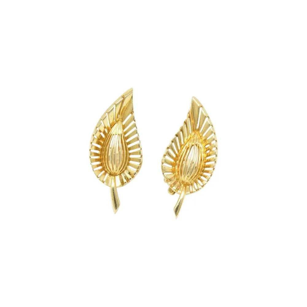 Tiffany & Co. Vintage 14K Yellow Gold Leaf Clip Earrings