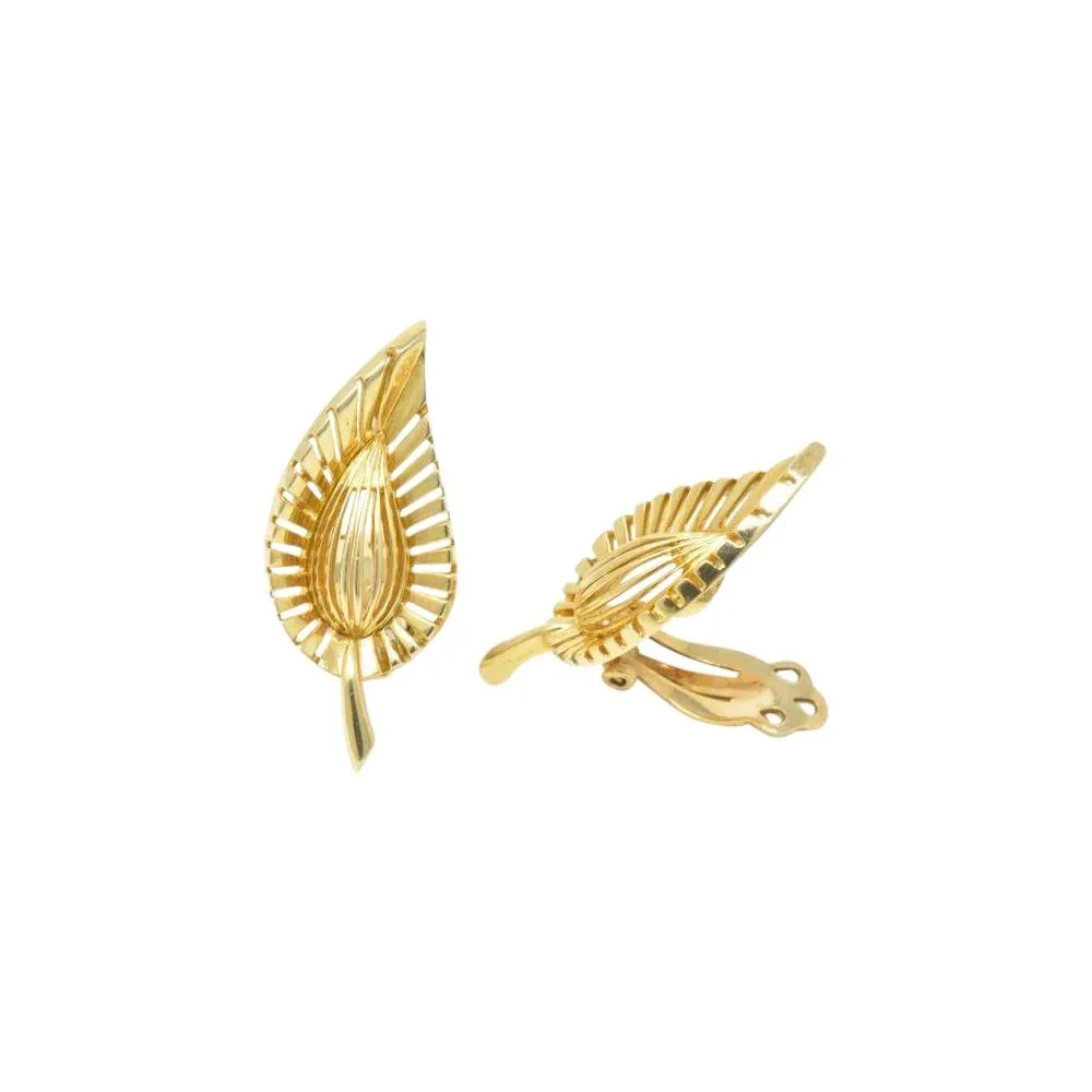 Tiffany & Co. Vintage 14K Yellow Gold Leaf Clip Earrings