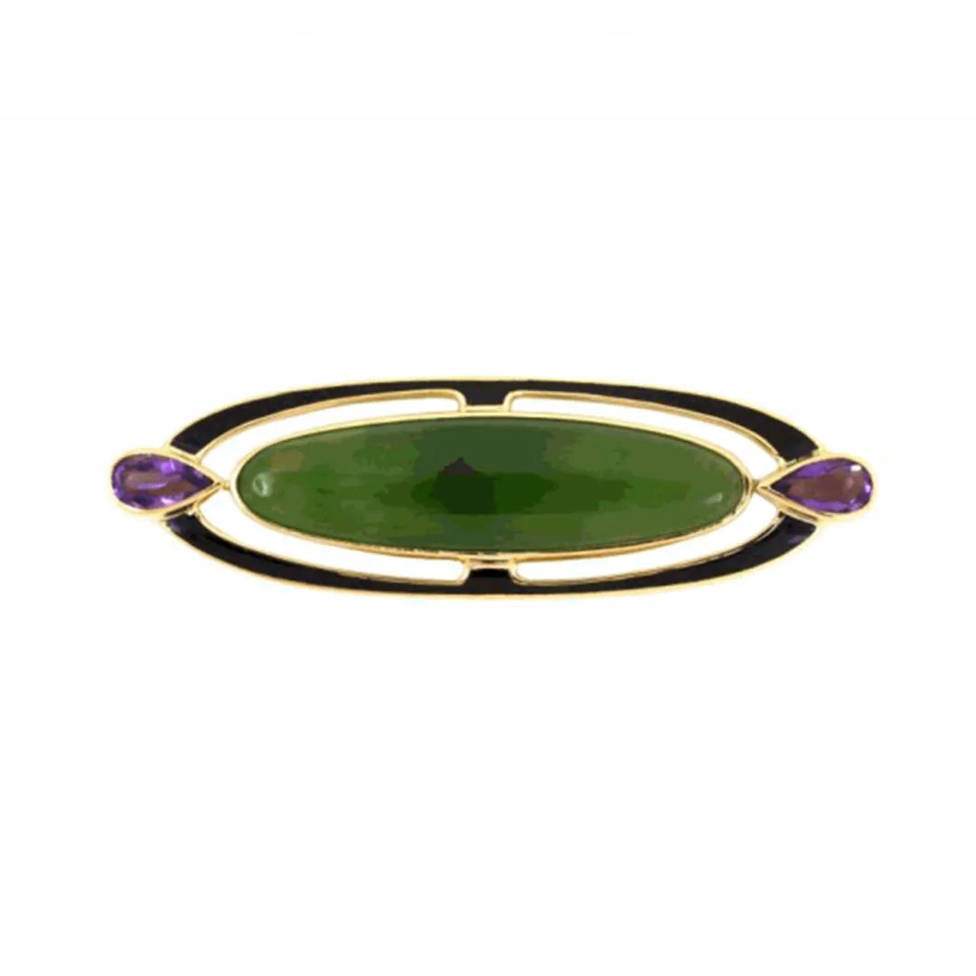 Tiffany Green Nephrite Jade & Amethyst Pin