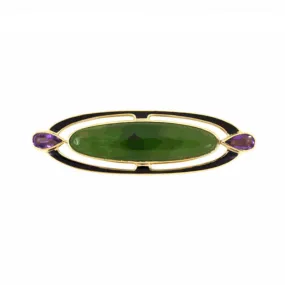 Tiffany Green Nephrite Jade & Amethyst Pin