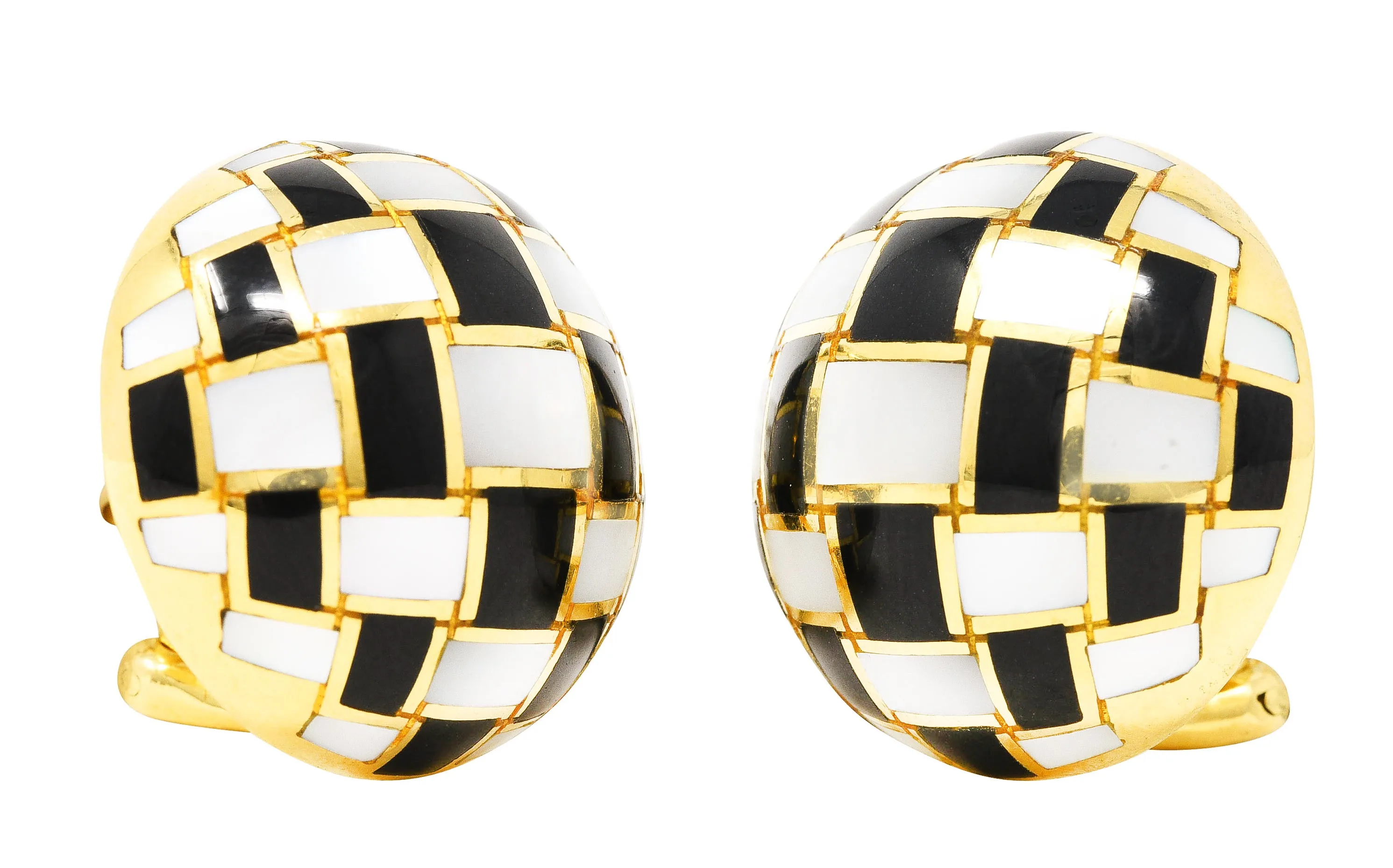 Tiffany Vintage Mother-Of-Pearl Black Jade 18 Karat Gold Checkerboard Earrings