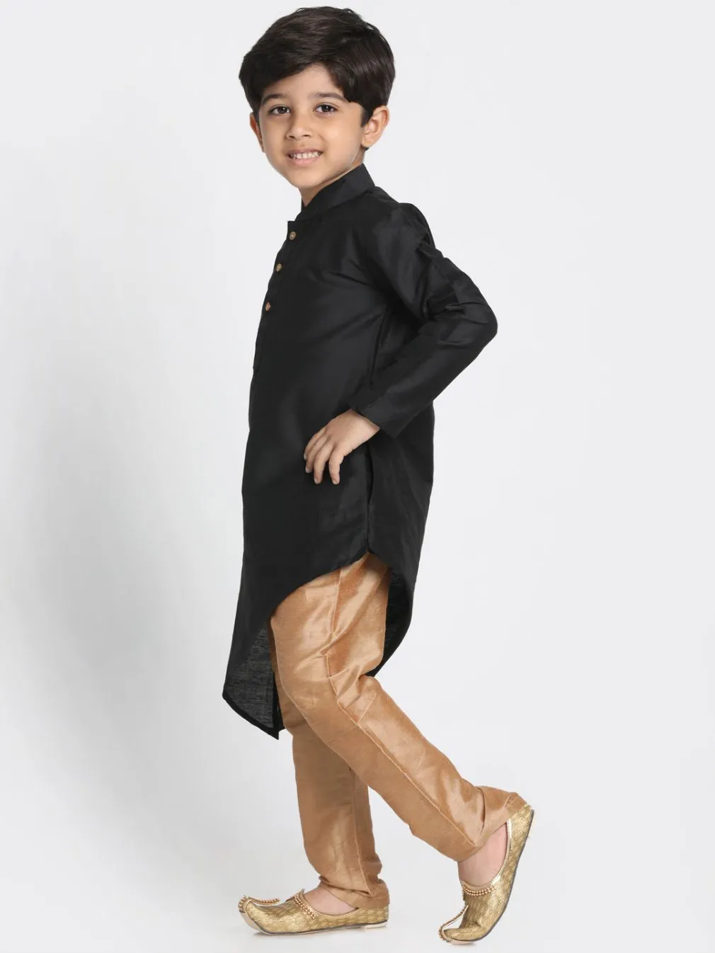 Vastramay Boys' Black Cotton Silk Blend Kurta and Pyjama Set