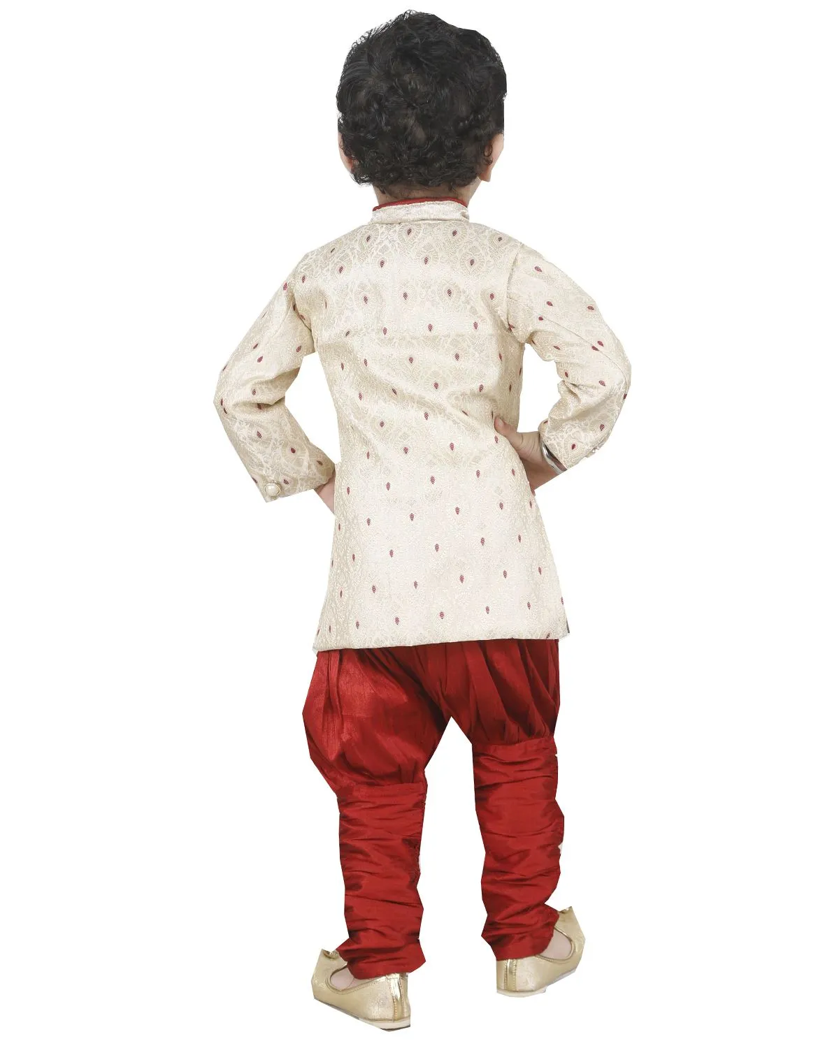 Vastramay Boys' Gold Cotton Silk Kurta and Breedges Set