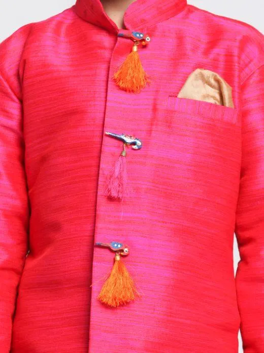 VASTRAMAY Boys' Pink Cotton Silk Blend Kurta and Dhoti Set