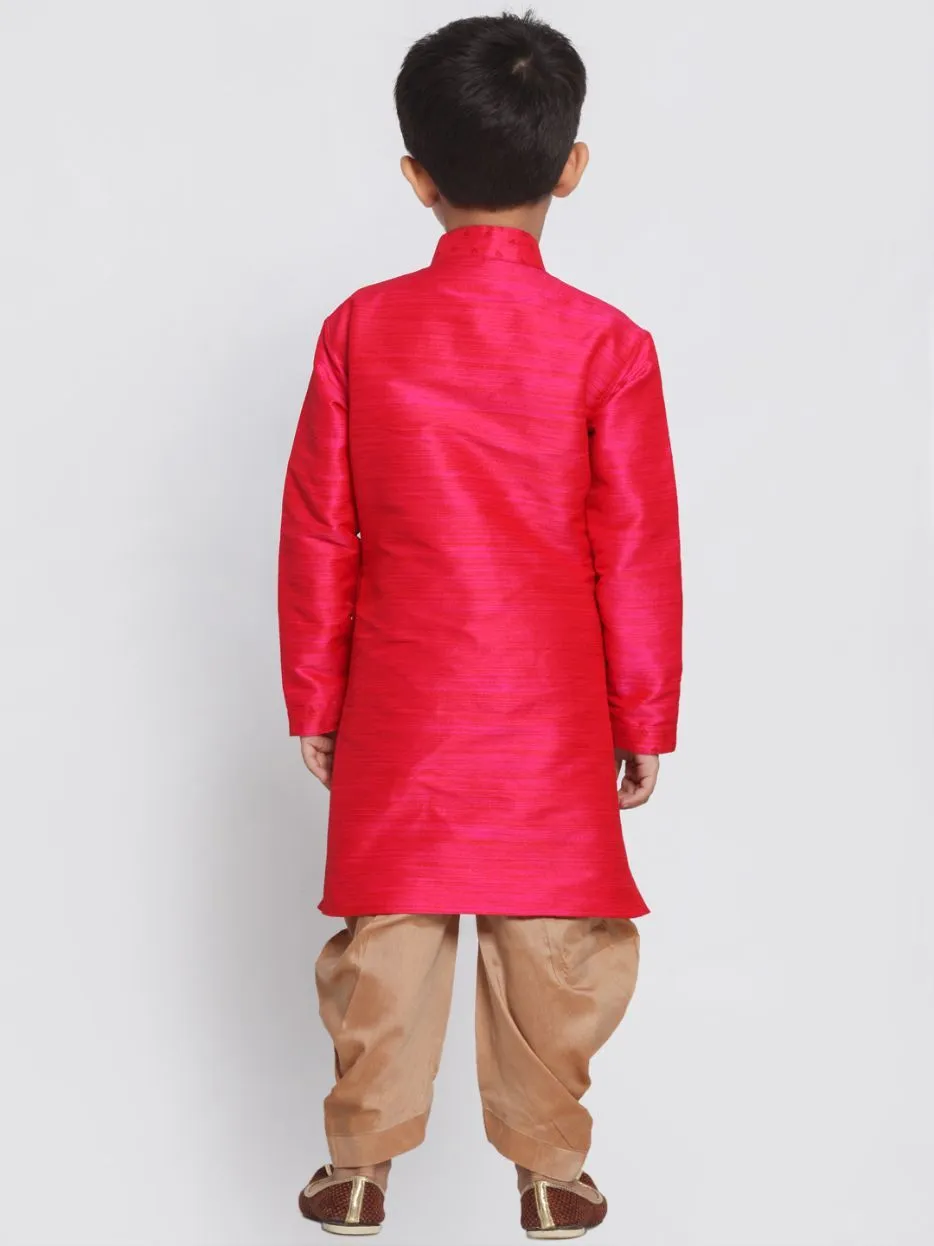 VASTRAMAY Boys' Pink Cotton Silk Blend Kurta and Dhoti Set