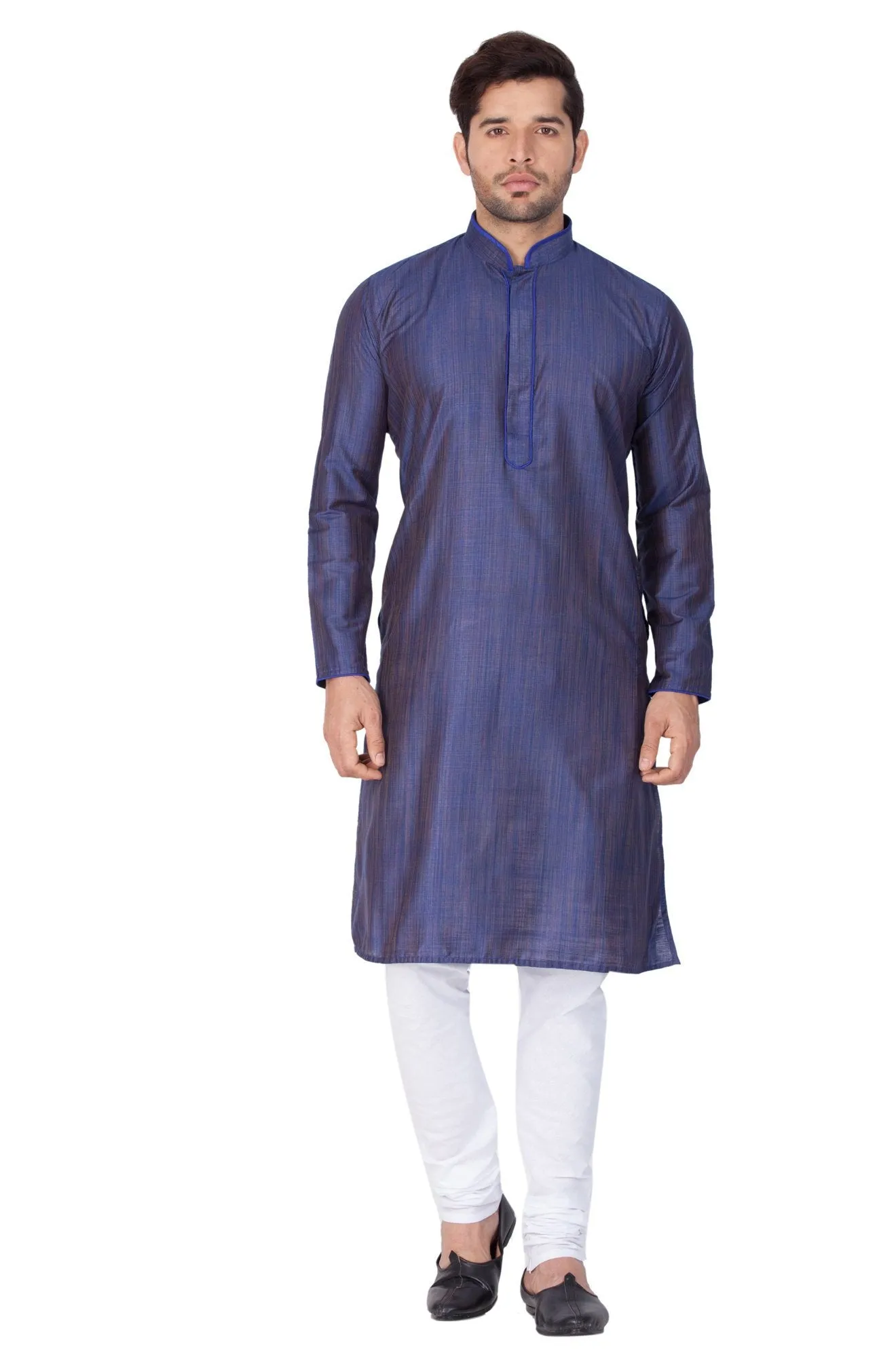 VASTRAMAY Men's Blue Cotton Silk Blend Kurta and Pyjama Set