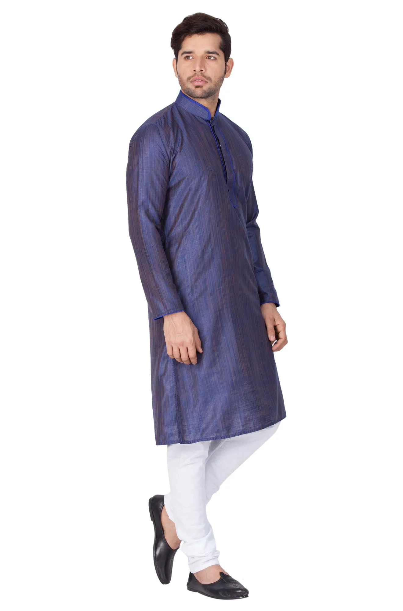 VASTRAMAY Men's Blue Cotton Silk Blend Kurta and Pyjama Set