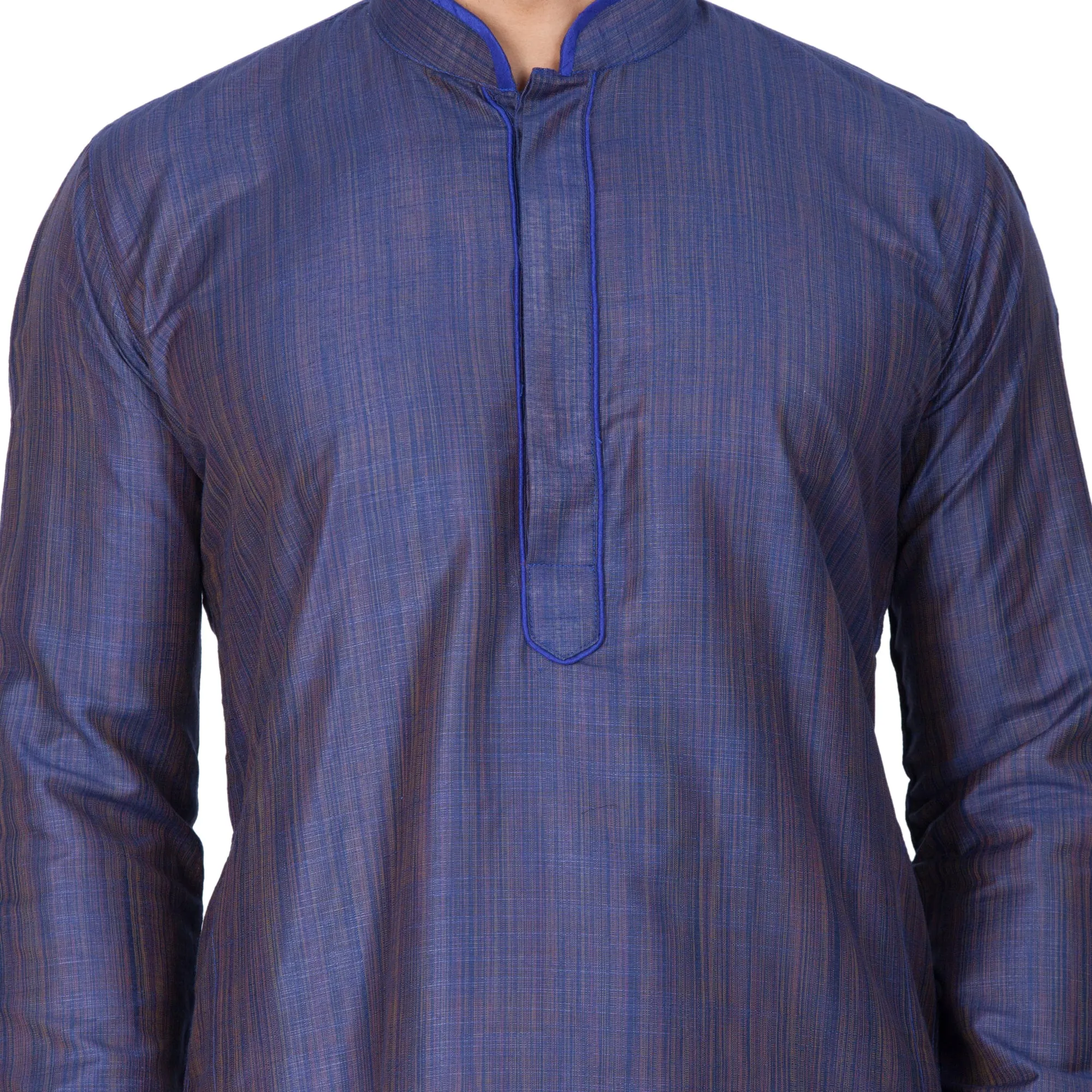 VASTRAMAY Men's Blue Cotton Silk Blend Kurta and Pyjama Set