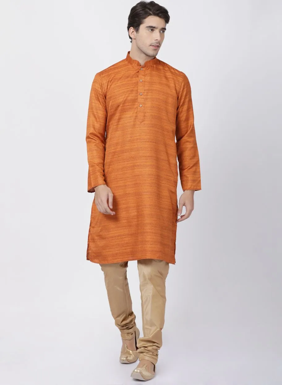 VASTRAMAY Men's Brown Cotton Silk Blend Kurta and Pyjama Set