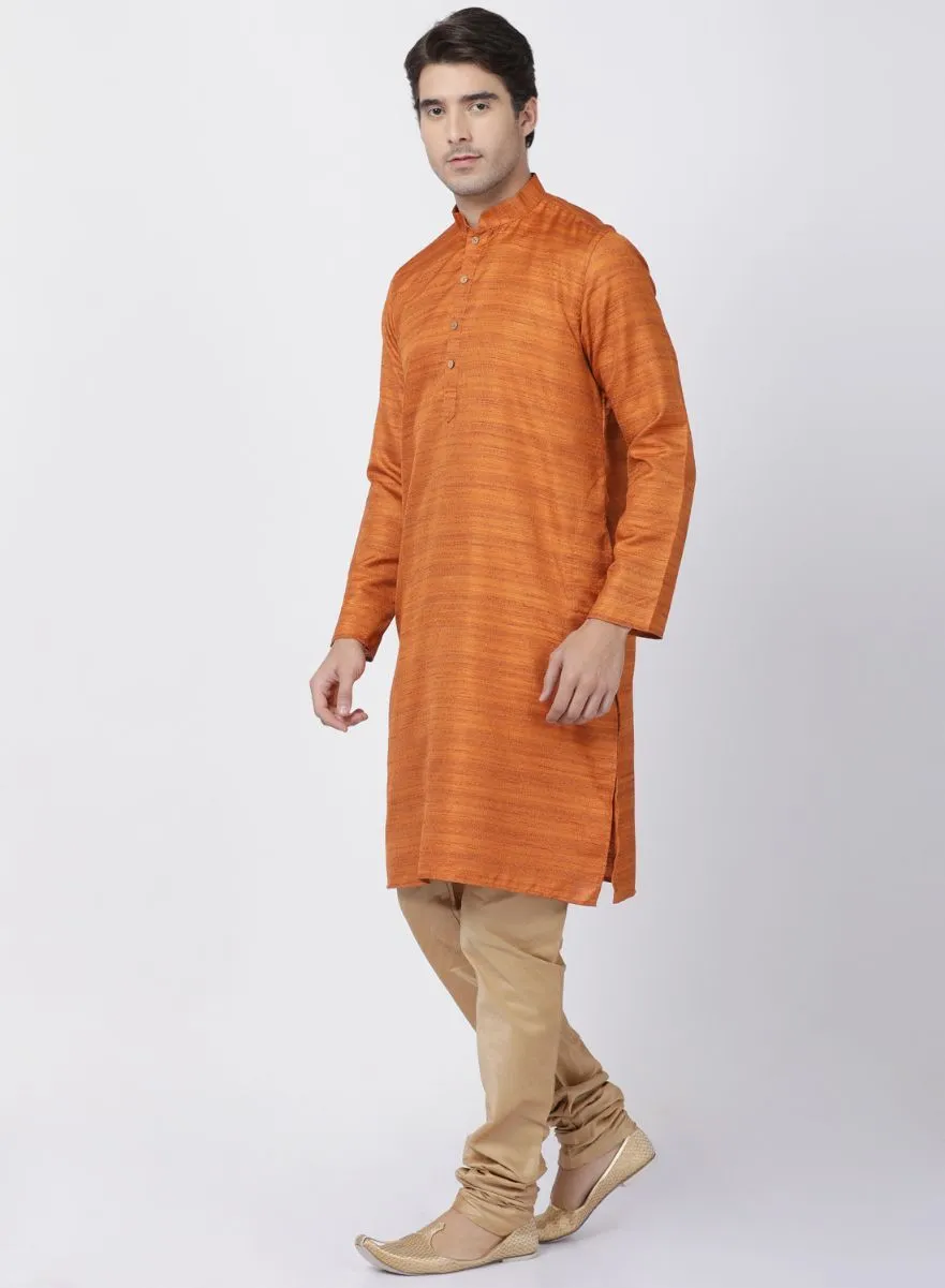 VASTRAMAY Men's Brown Cotton Silk Blend Kurta and Pyjama Set