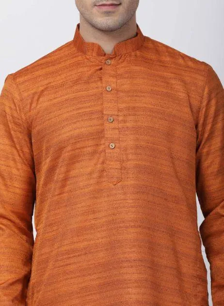 VASTRAMAY Men's Brown Cotton Silk Blend Kurta and Pyjama Set