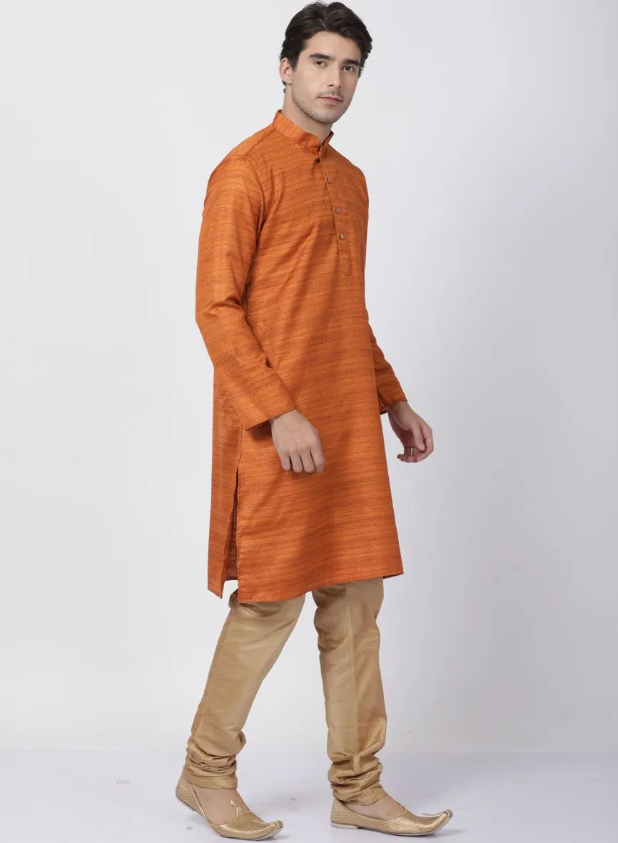 VASTRAMAY Men's Brown Cotton Silk Blend Kurta and Pyjama Set