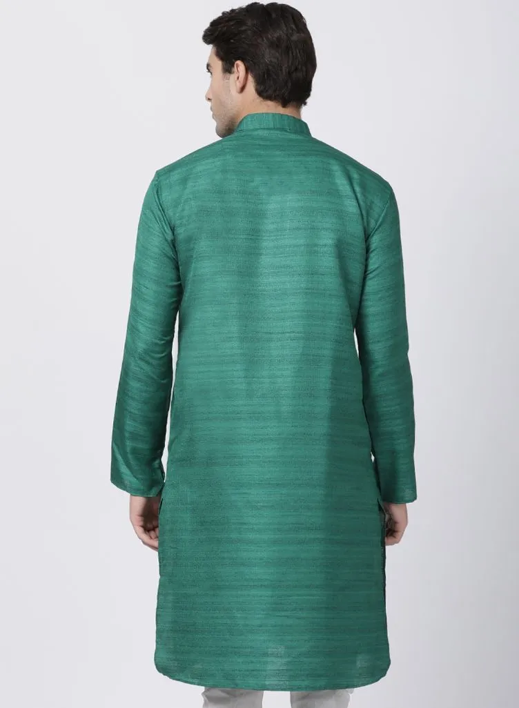 VASTRAMAY Men's Green Cotton Silk Blend Kurta