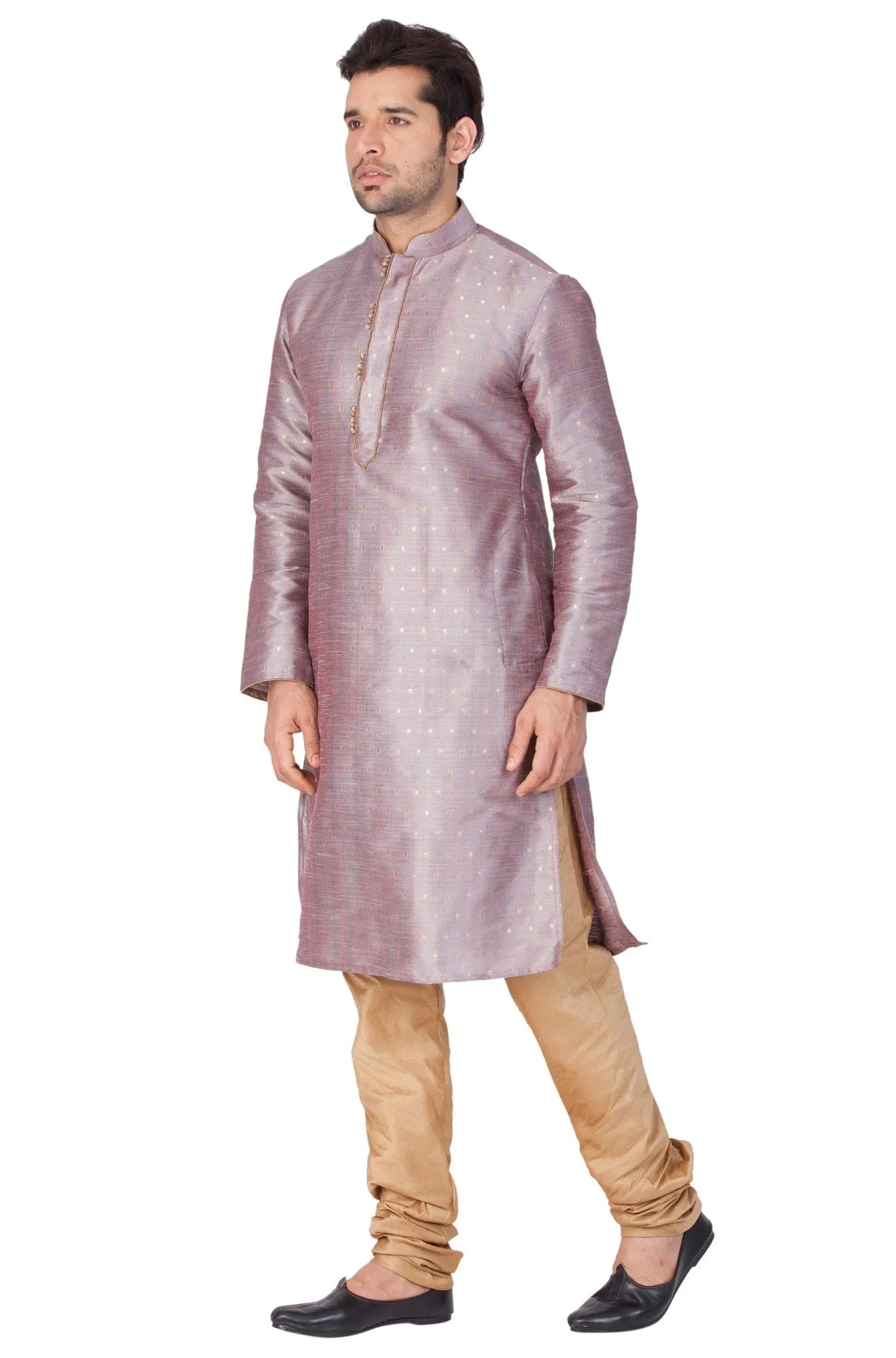 VASTRAMAY Men's Grey Cotton Silk Blend Kurta and Pyjama Set