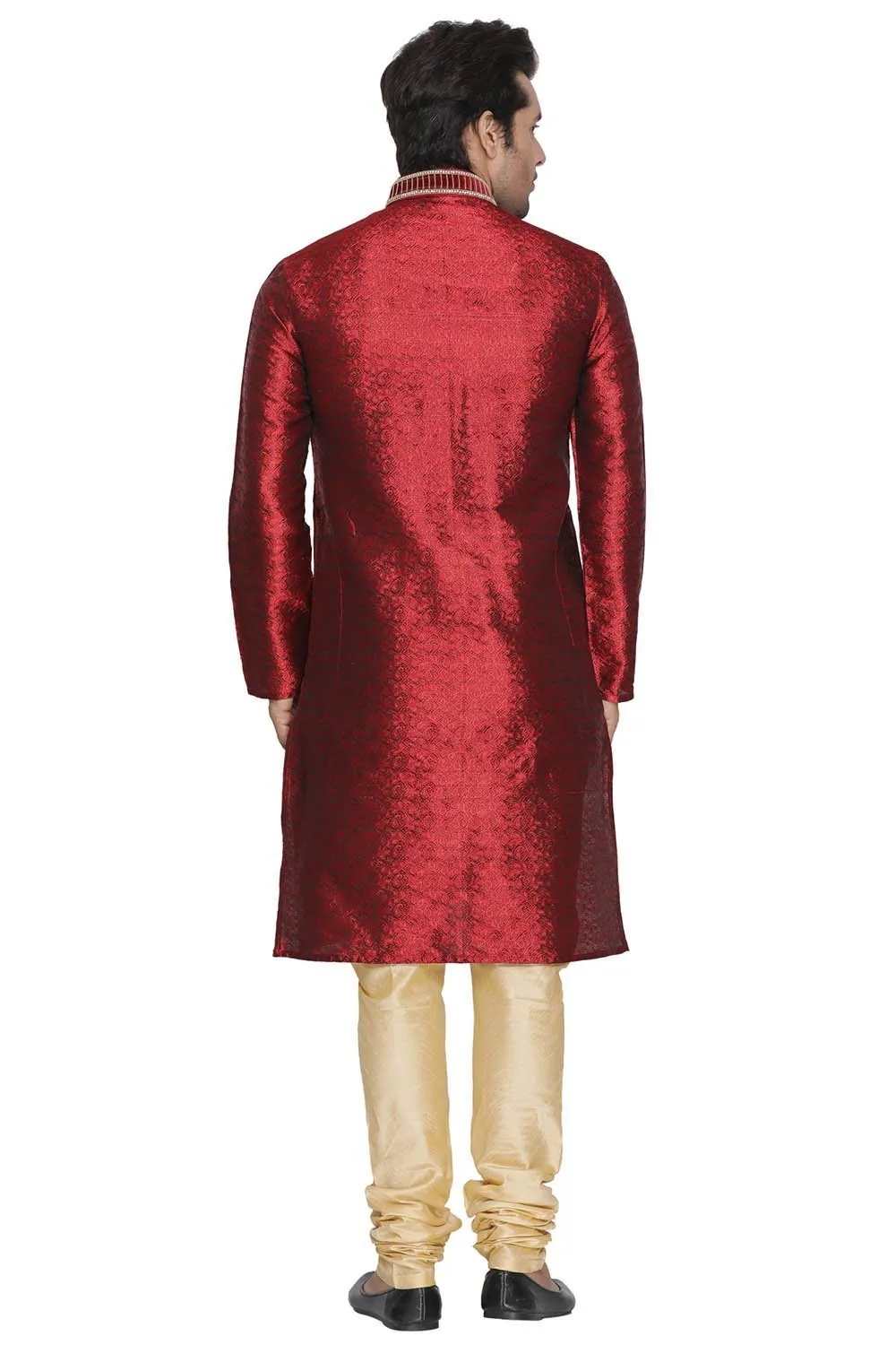 VASTRAMAY Men's Maroon Cotton Silk Blend Kurta and Pyjama Set