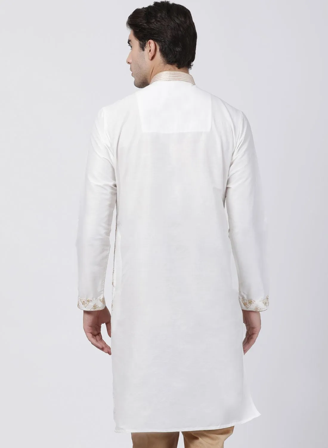 VASTRAMAY Men's White Cotton Silk Blend Kurta