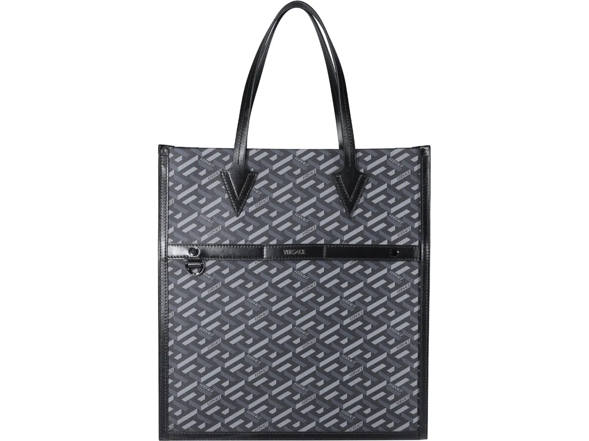 Versace Greca Signature Pattern Top Handle Tote Bag