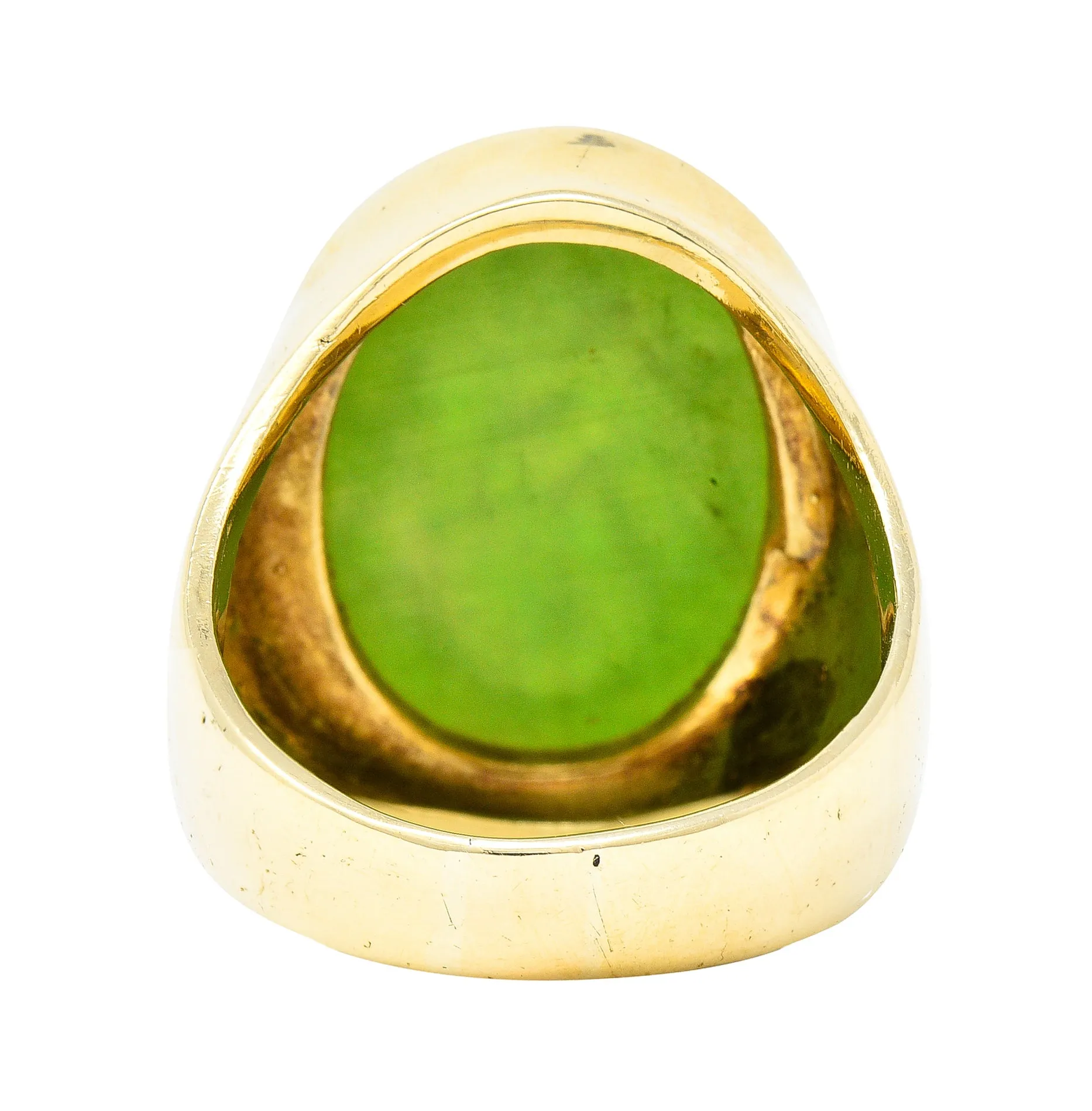 Victorian Nephrite Jade 14 Karat Yellow Gold Celtic Thistle Crest Carved Intaglio Antique Signet Ring