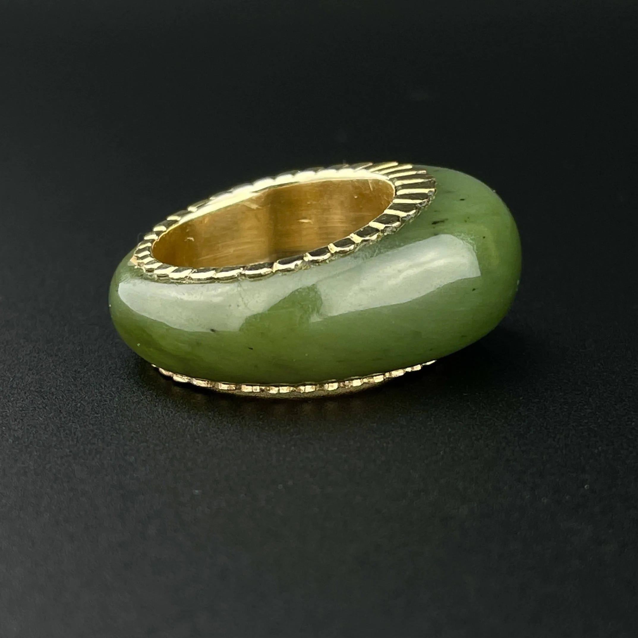 Vintage 14K Gold Jade Dome Eternity Ring, Sz 6 3/4