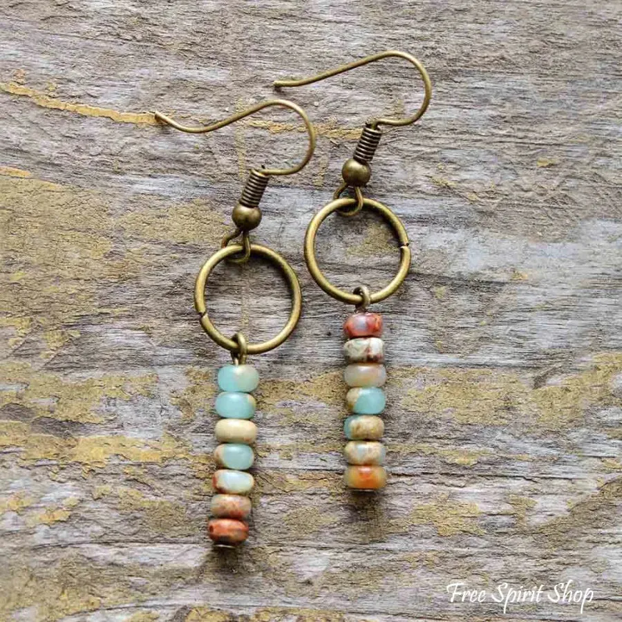 Vintage Natural Jasper Stone Ethnic Circle Earrings