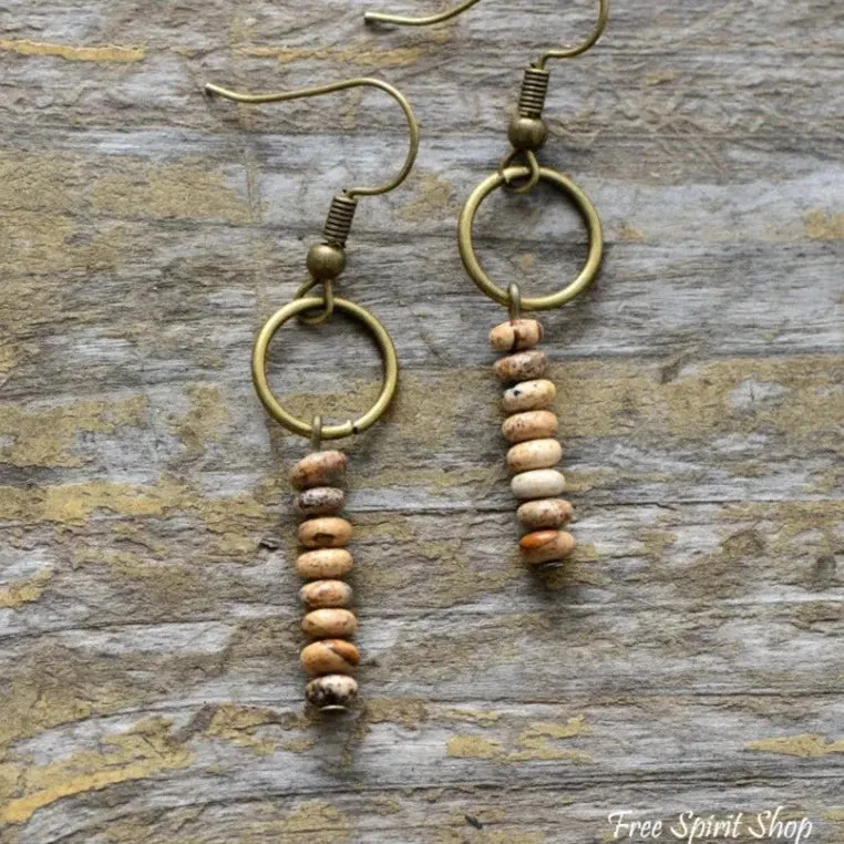 Vintage Natural Jasper Stone Ethnic Circle Earrings