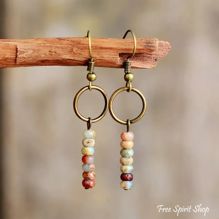 Vintage Natural Jasper Stone Ethnic Circle Earrings