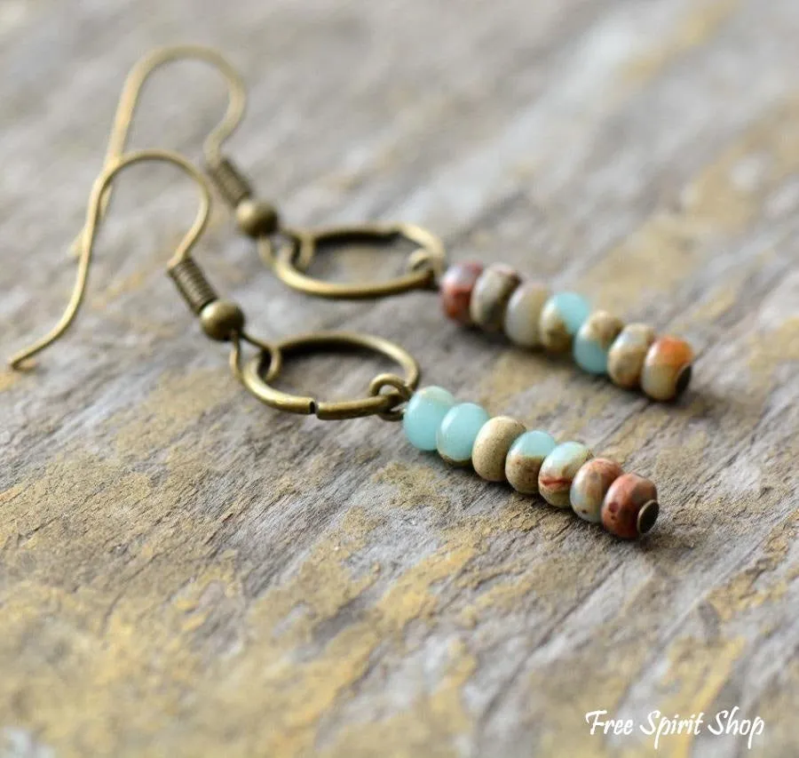 Vintage Natural Jasper Stone Ethnic Circle Earrings