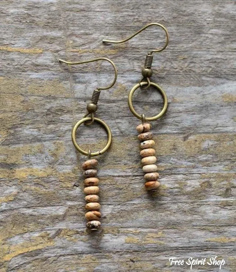 Vintage Natural Jasper Stone Ethnic Circle Earrings