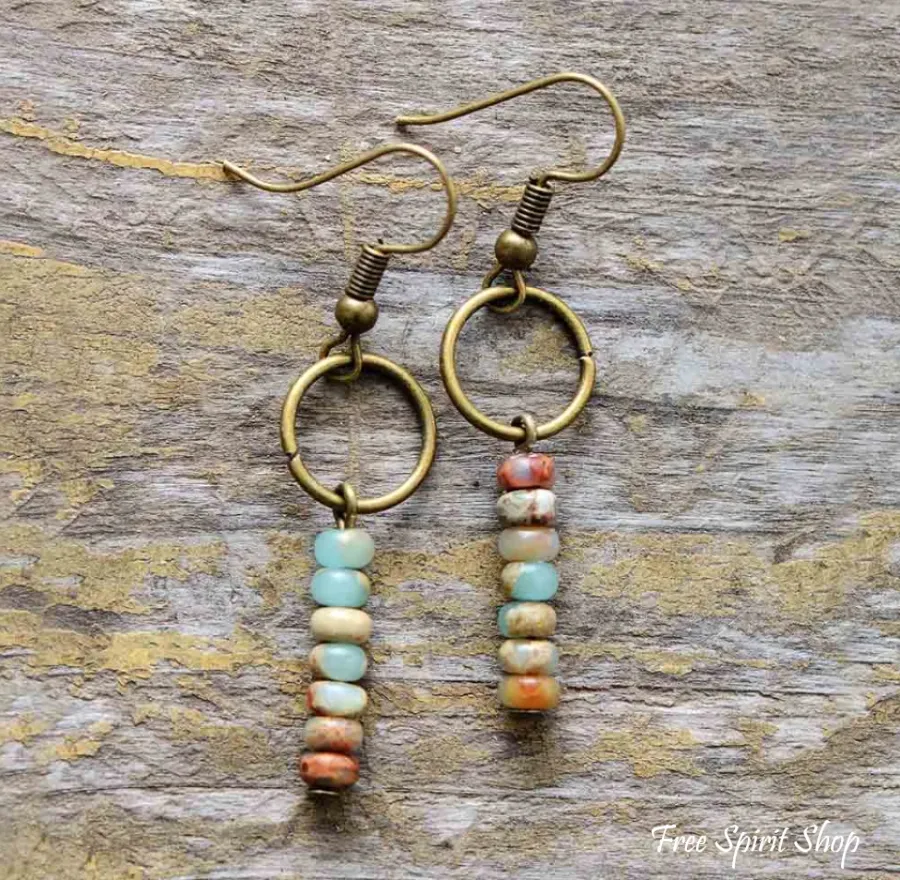 Vintage Natural Jasper Stone Ethnic Circle Earrings