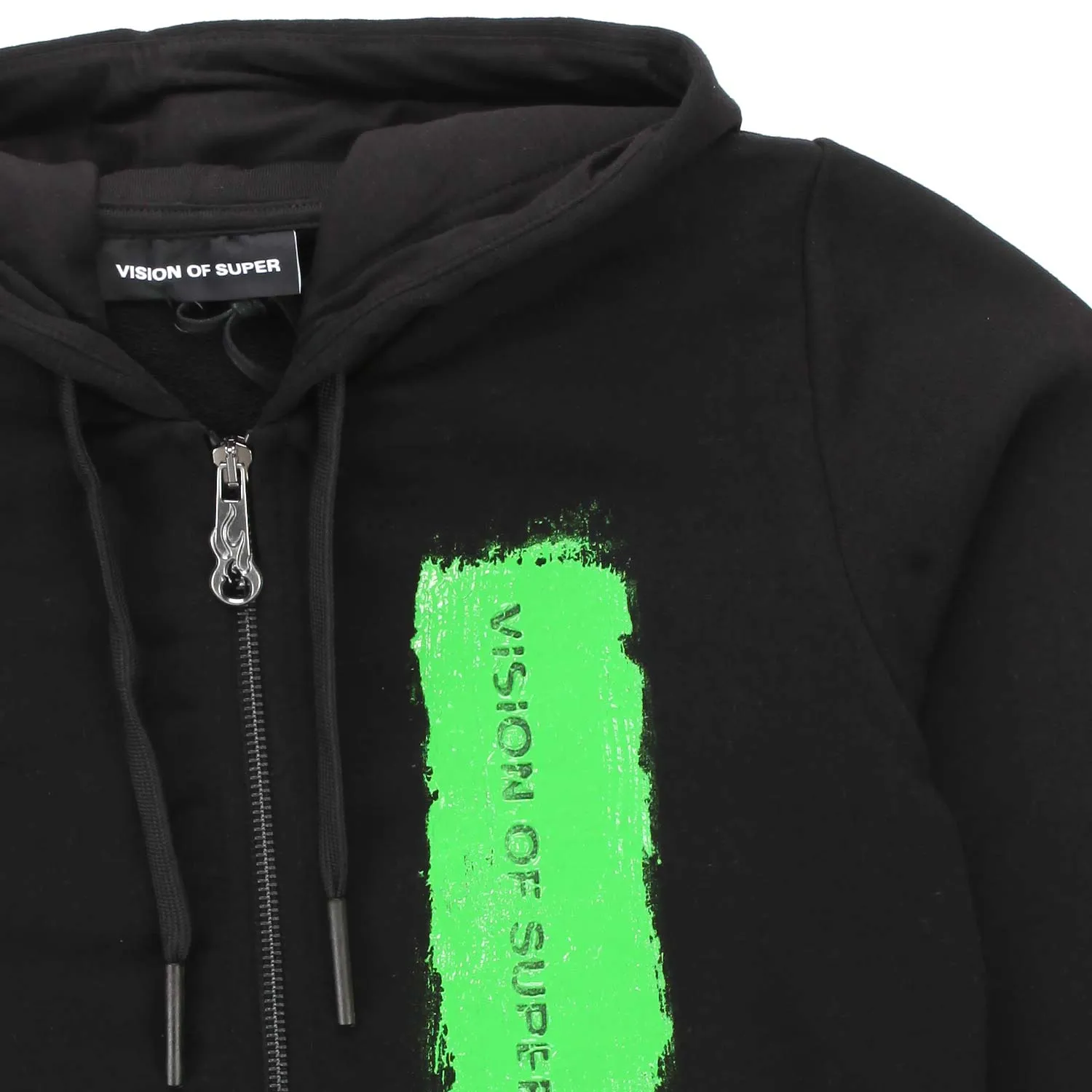 Vision Of Super Black Hoodie Sweatshirt With Green Fluo Logo And Zip